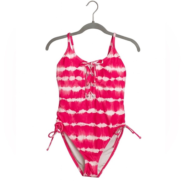 CALIFORNIA WAVES NEW Women's Hot Pink Tie Dye Scoop Neck One Piece Swimsuit - Picture 4 of 5